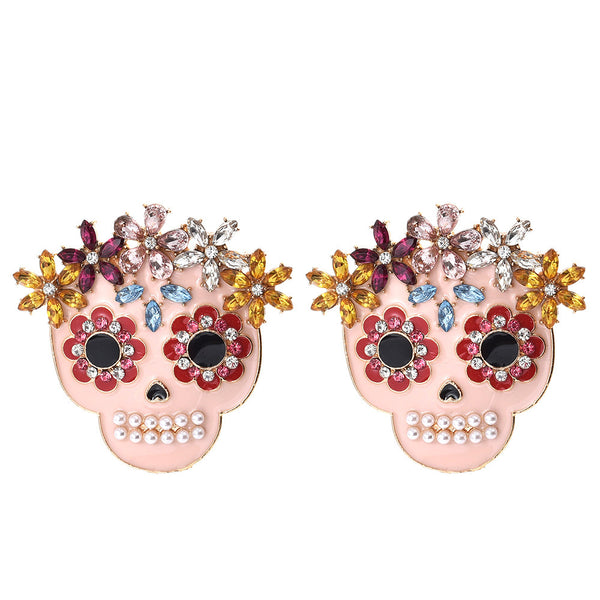 Personality Skull Head Diamond Earrings Female Halloween All-match